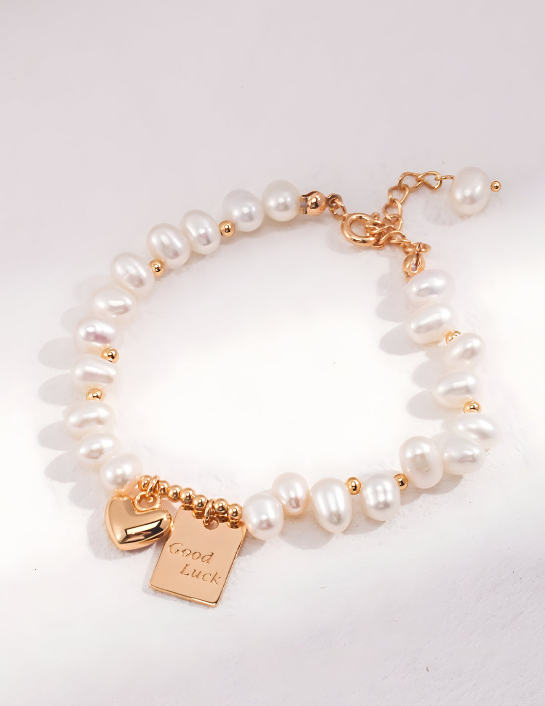 Pearl Bracelet for good fortune - S925 Sterling Silver with18K Gold Vermeil - Pearl Luminance - Embrace luck on your wrist with intricately designed charms that make everyday magical