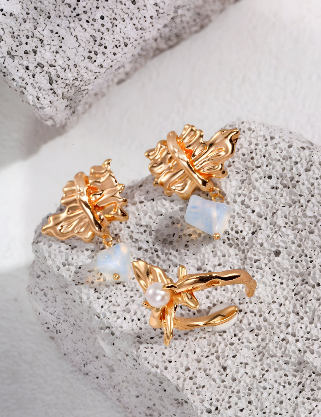 Organic Beauty Pearl Earrings - S925 Sterling Silver with 18K Gold Vermeil  - Pearl Luminance - Radiate a timeless glow that complements any outfit