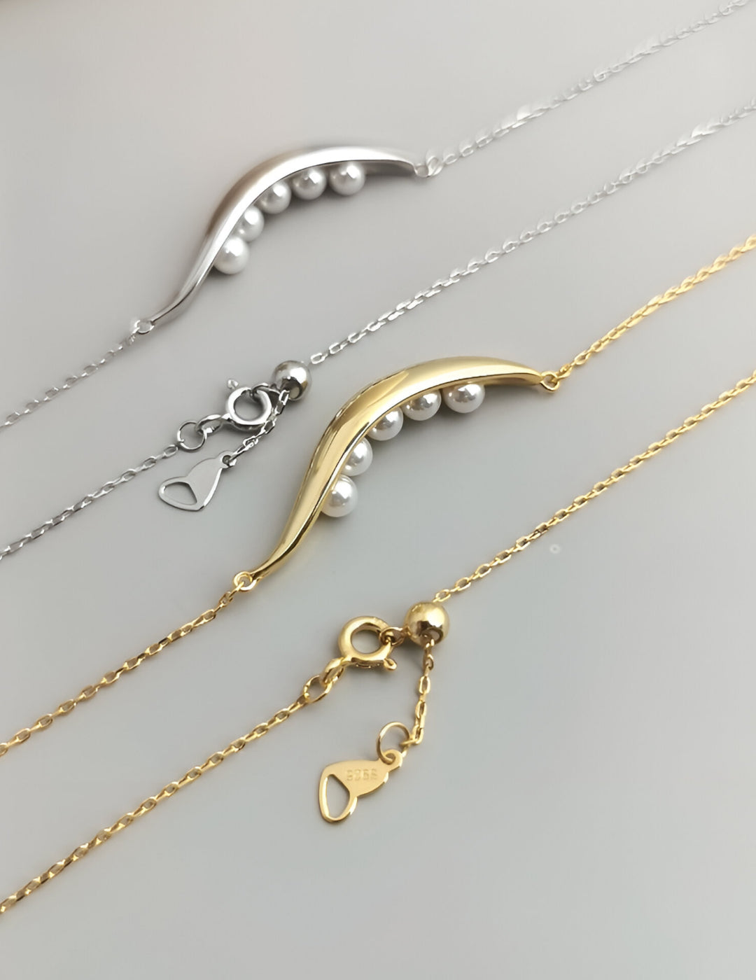 Boat-Inspired Necklace with Lustrous Pearls - S925 Sterling Silver with 18K Gold Vermeil  - Pearl Luminance - Feel the gentle ocean breeze with every wear
