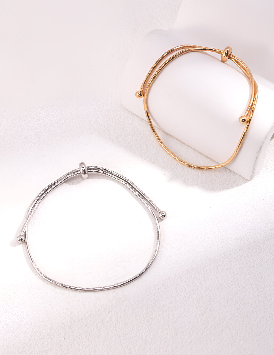 Silver and Gold Strand Serenity with Flexibility - S925 Sterling Silver with 18K Gold Vermeil - Unique FlexWeave design ensures a comfortable fit for all wrist sizes - - the perfect accessory for any occasion
