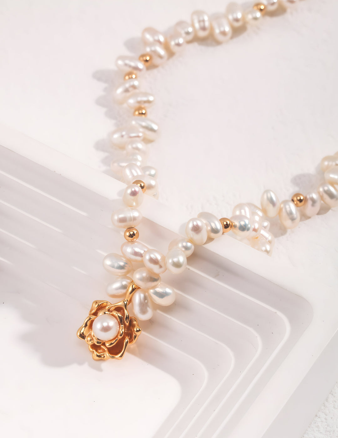 Meticulous and unique design and craftsmanship - Exquisite Camellia Pearl Necklace - Pearl Luminance Necklace - S925 Sterling Silver with 18K Gold Vermeil - - a true symbol of elegance and grace
