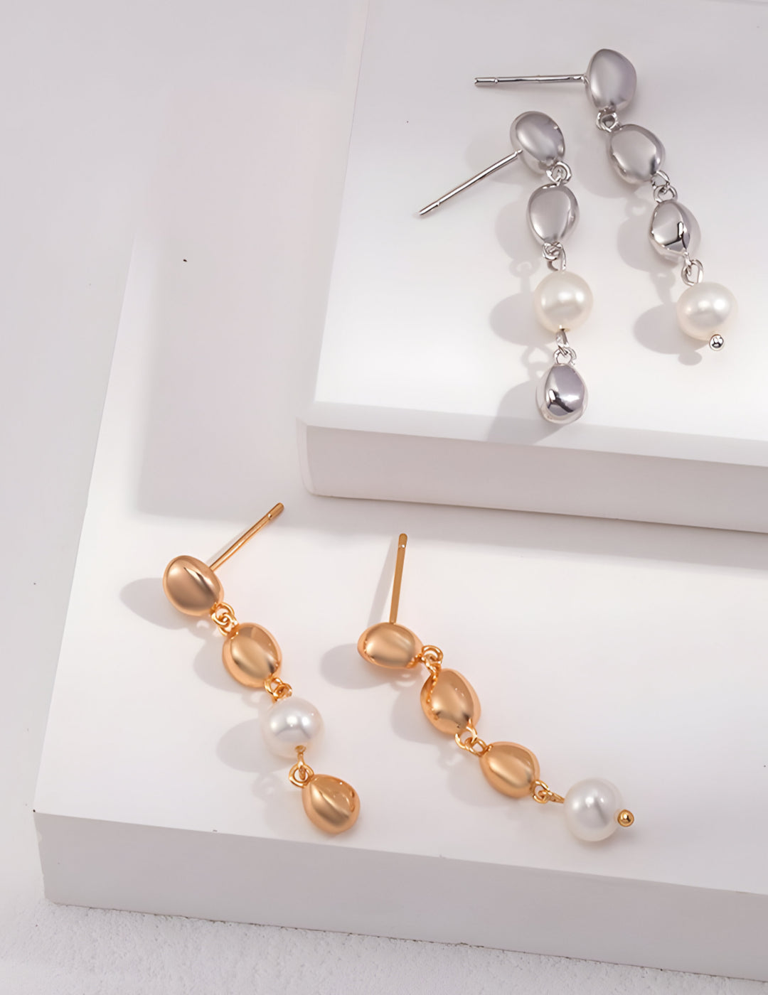 A symbol of interconnected beauty and harmonious rhythm elegance earrings - S925 Sterling Silver with 18K Gold Vermeil- Pearl Luminance -  timeless design and impeccable craftsmanship