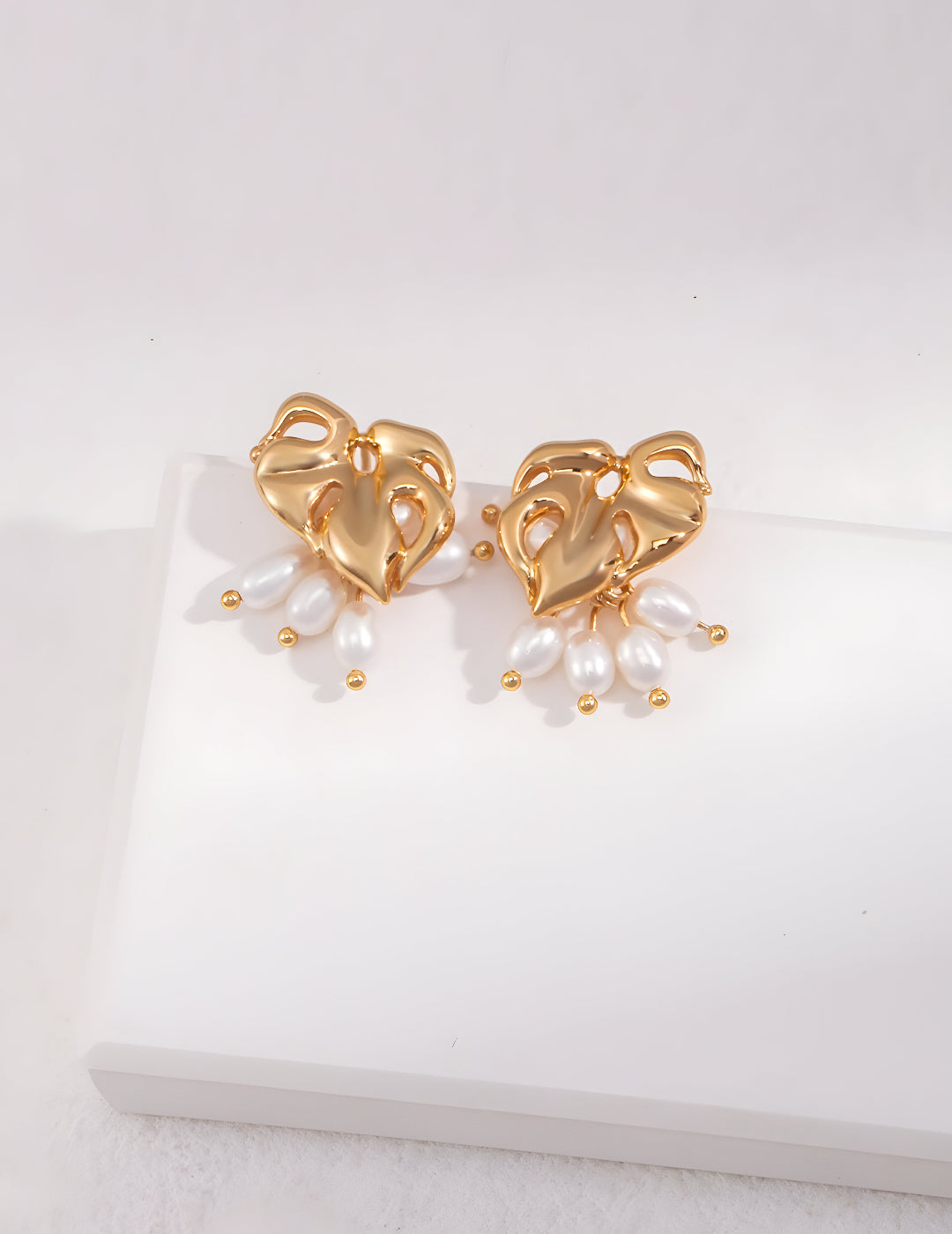Philodendron Inspired Earrings for Nature Enthusiasts  - S925 Sterling Silver with 18K Gold Vermeil- Pearl Luminance - a subtle shimmer - making these earrings truly captivating