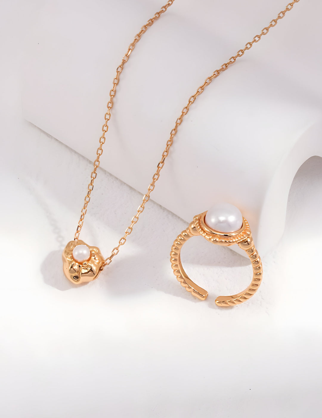 Timeless Elegance Pearl Ring - S925 Sterling Silver with 18K Gold Vermeil  - exudes vintage charm and classic design