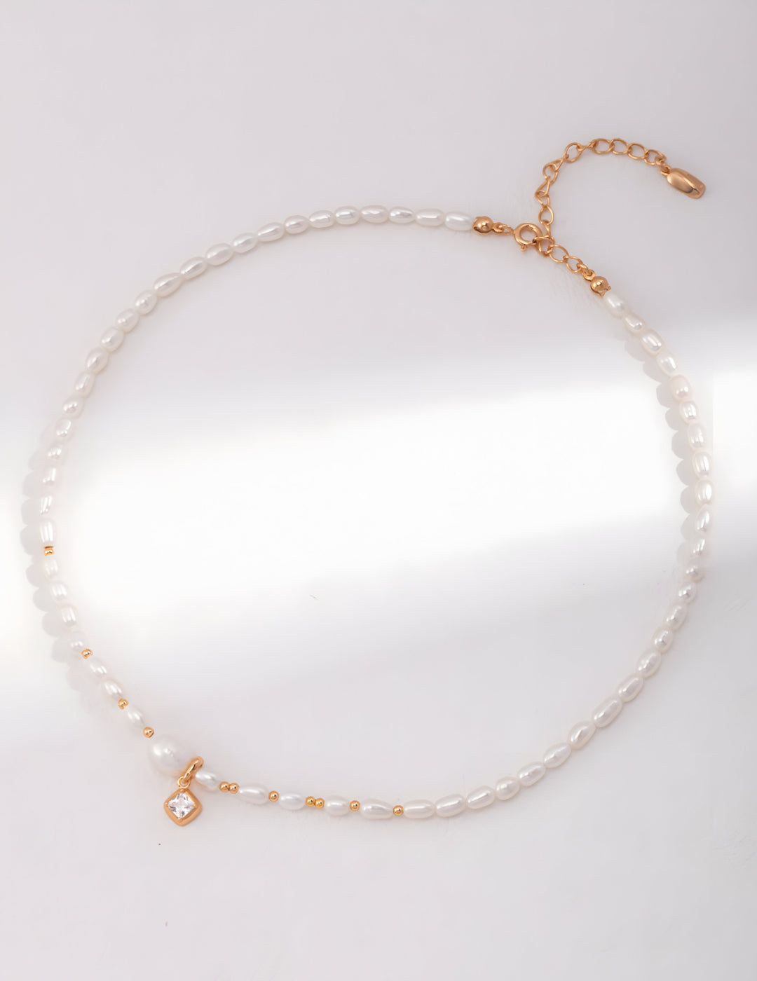 Allure of Pearl Luminance Necklace with the sparkle of Zircons - beautifully combined to create a captivating piece -  S925 Sterling Silver with 18K Gold-plated necklace - radiant and lively accessory.