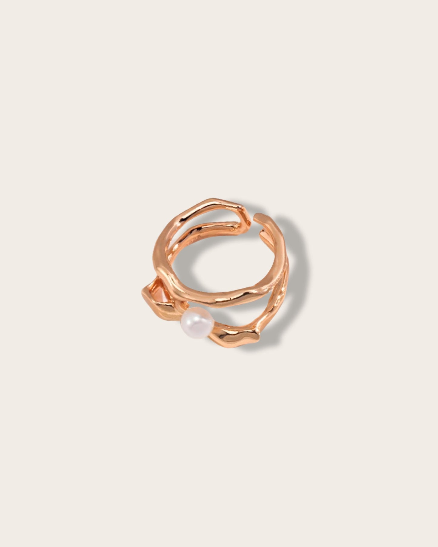 Flowing Stream Pearl Ring - Pearl Luminance Gold Ring - S925 Sterling Silver with 18K Gold Vermeil Ring - Design captures the subtle and organic flow of a stream