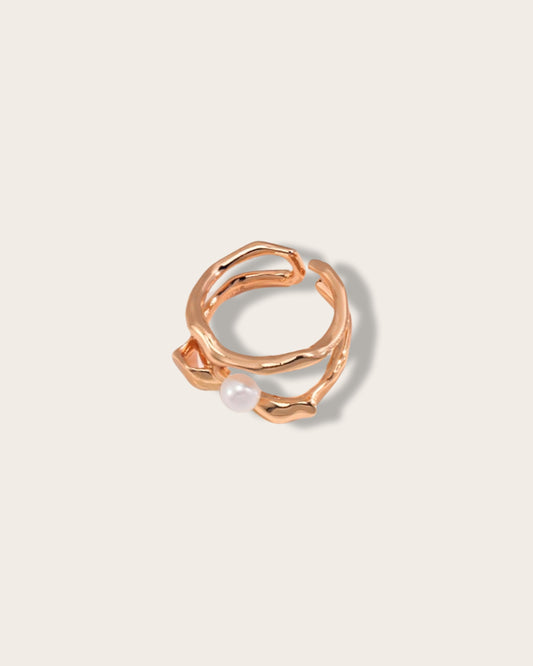 Flowing Stream Pearl Ring - Pearl Luminance Gold Ring - S925 Sterling Silver with 18K Gold Vermeil  Ring - Design captures the subtle and organic flow of a stream
