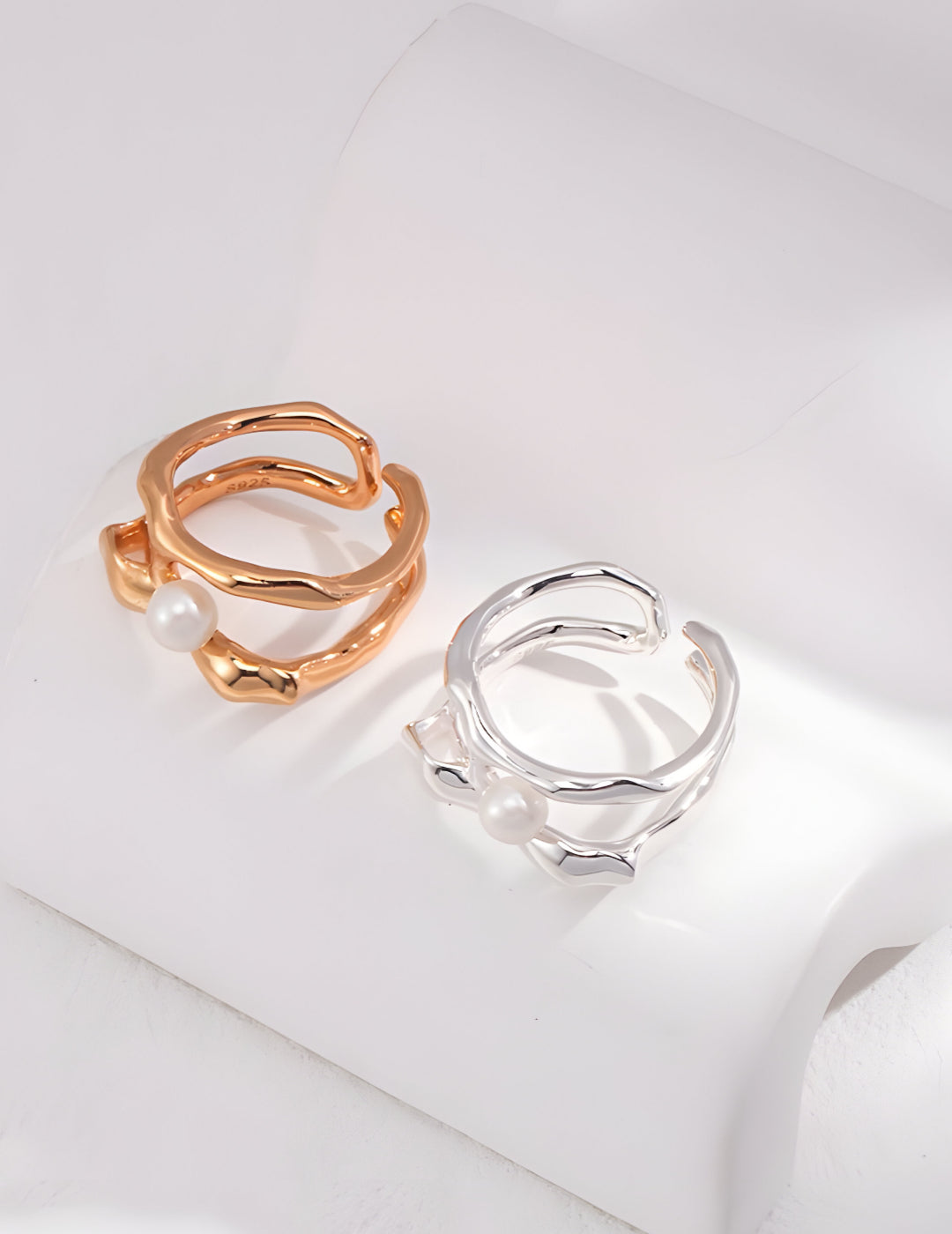 Flowing Stream Pearl Ring - Pearl Luminance Gold Ring - S925 Sterling Silver with 18K Gold Vermeil  Ring - Design captures the subtle and organic flow of a stream