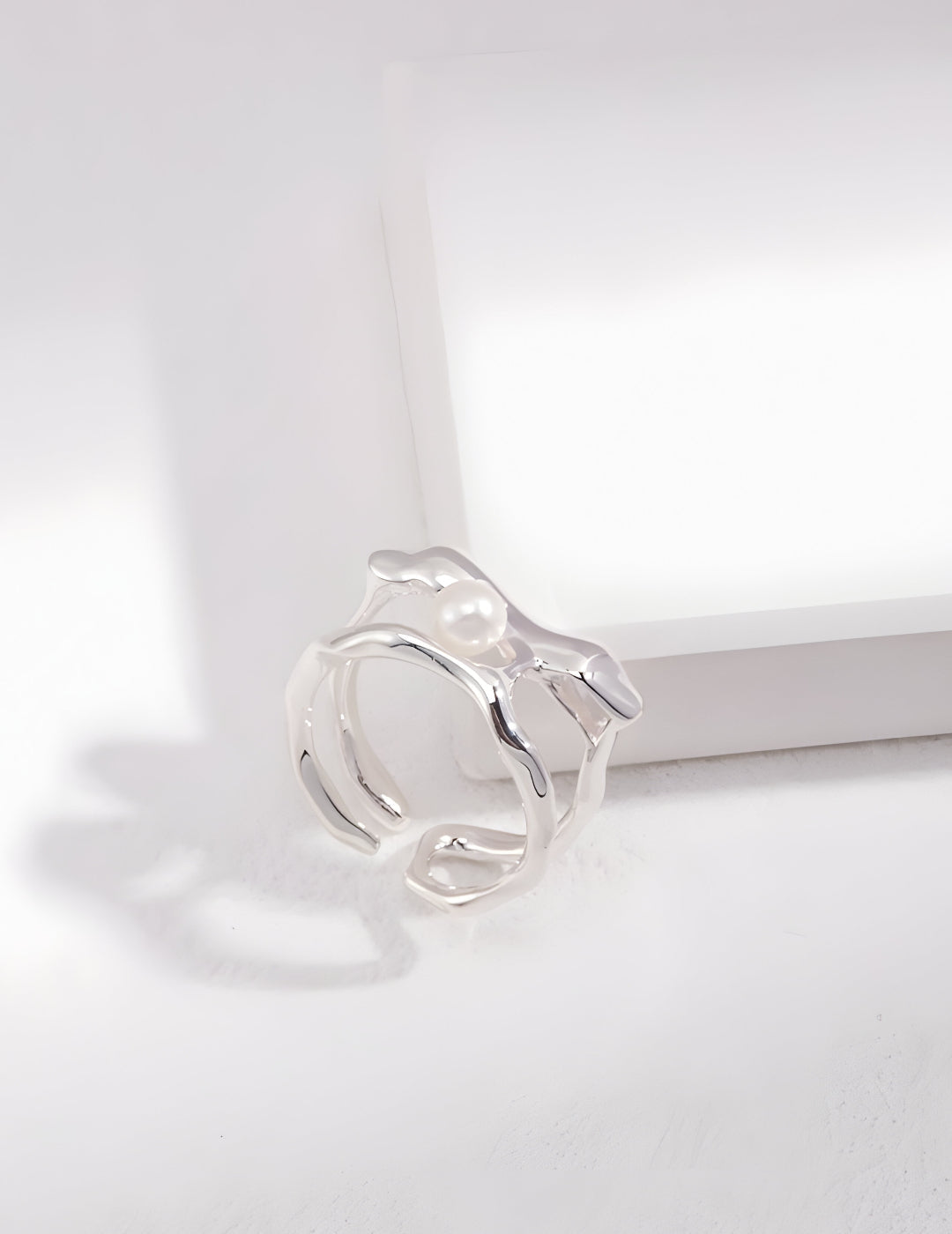 Flowing Stream Pearl Ring - Pearl Luminance Gold Ring - S925 Sterling Silver with 18K Gold Vermeil  Ring - Design captures the subtle and organic flow of a stream