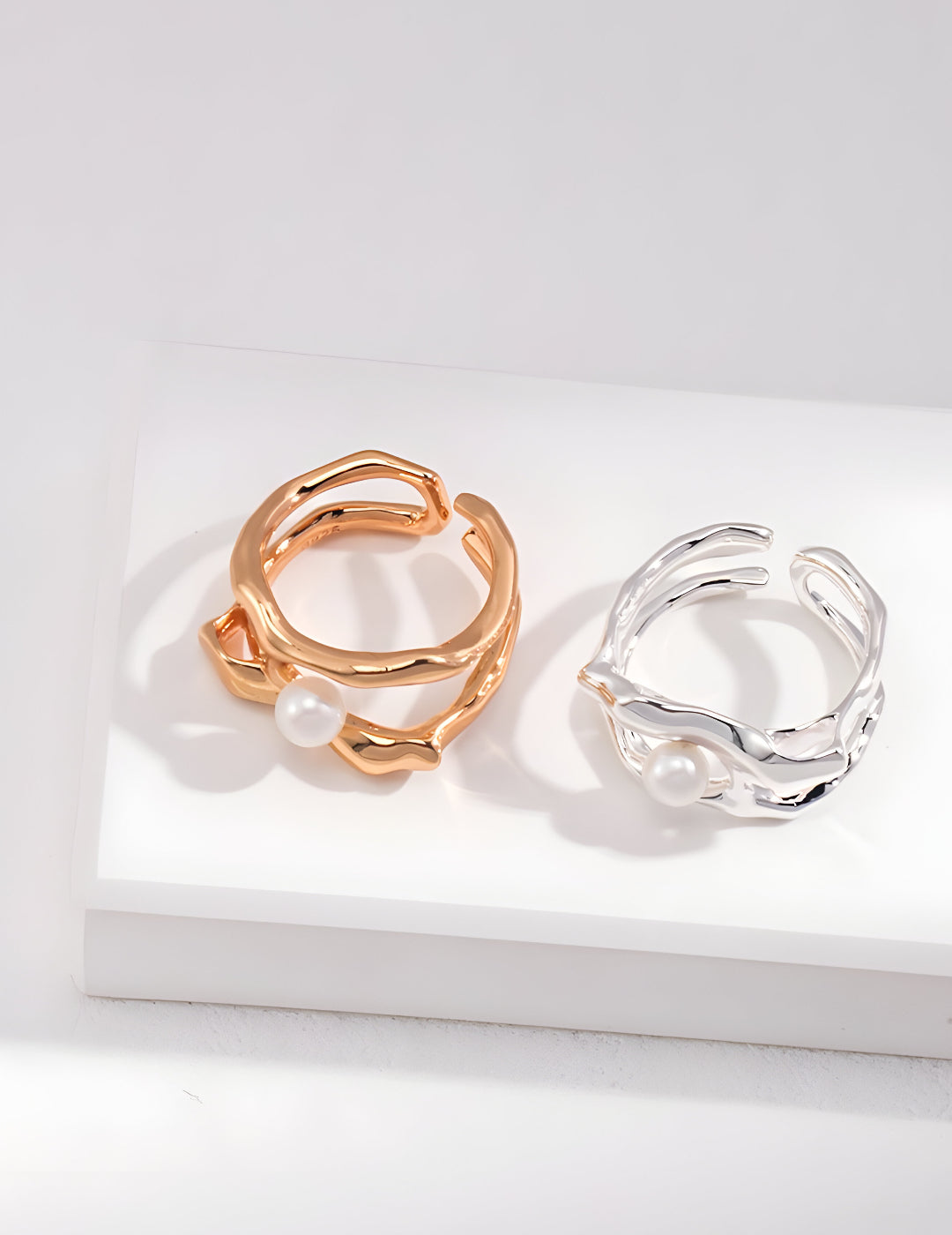Flowing Stream Pearl Ring - Pearl Luminance Gold Ring - S925 Sterling Silver with 18K Gold Vermeil  Ring - Design captures the subtle and organic flow of a stream