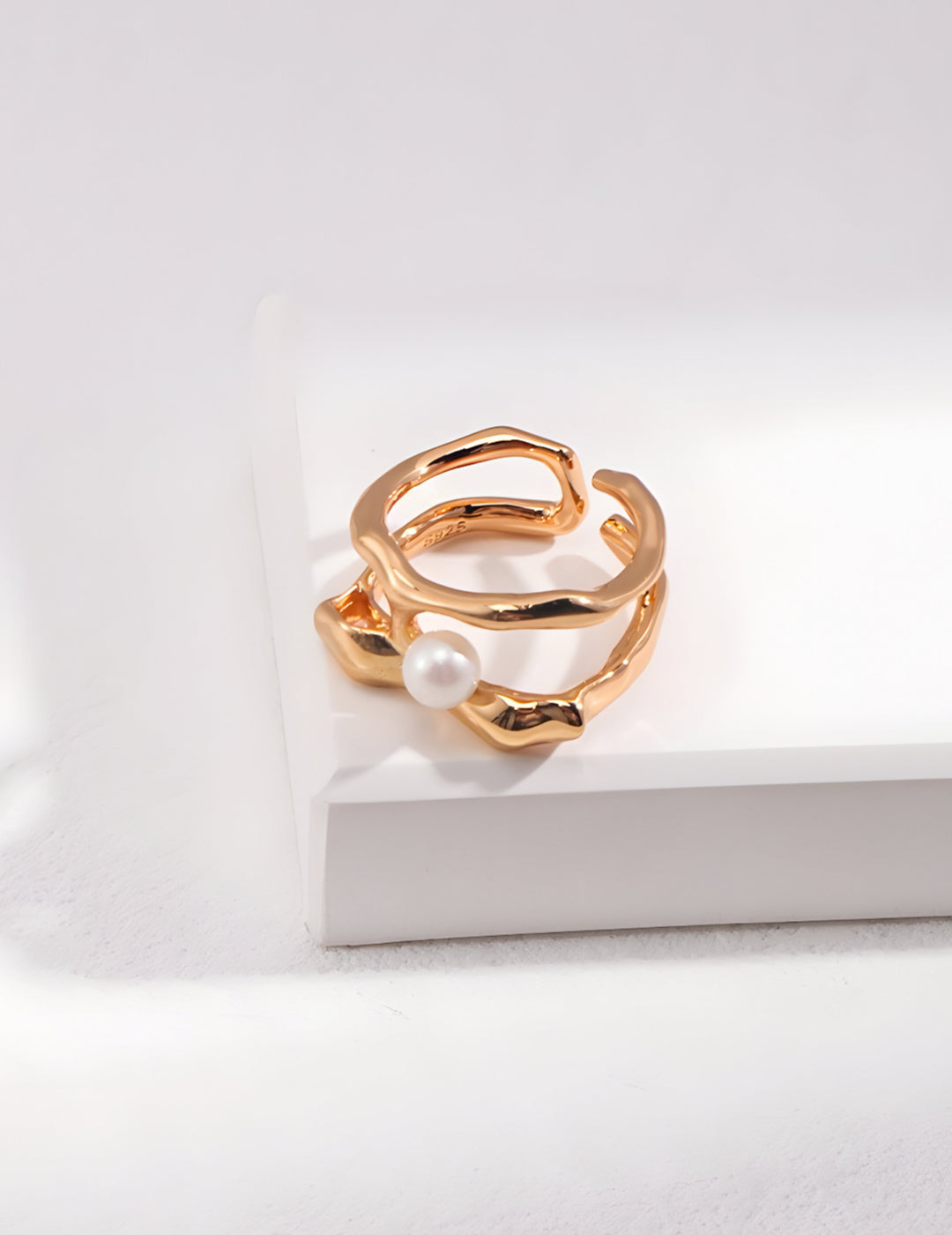 Flowing Stream Pearl Ring - Pearl Luminance Gold Ring - S925 Sterling Silver with 18K Gold Vermeil  Ring - Design captures the subtle and organic flow of a stream