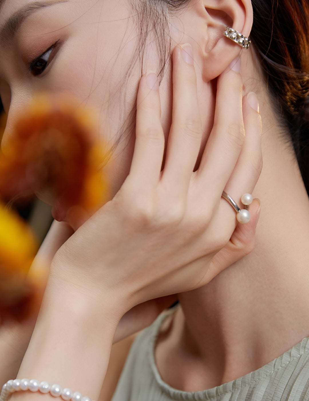 Sterling Silver Pearl Ring - Pearl Luminance Gold Ring - S925 Sterling Silver with 18K Gold Vermeil  Ring - Elevate any outfit and add a touch of sophistication