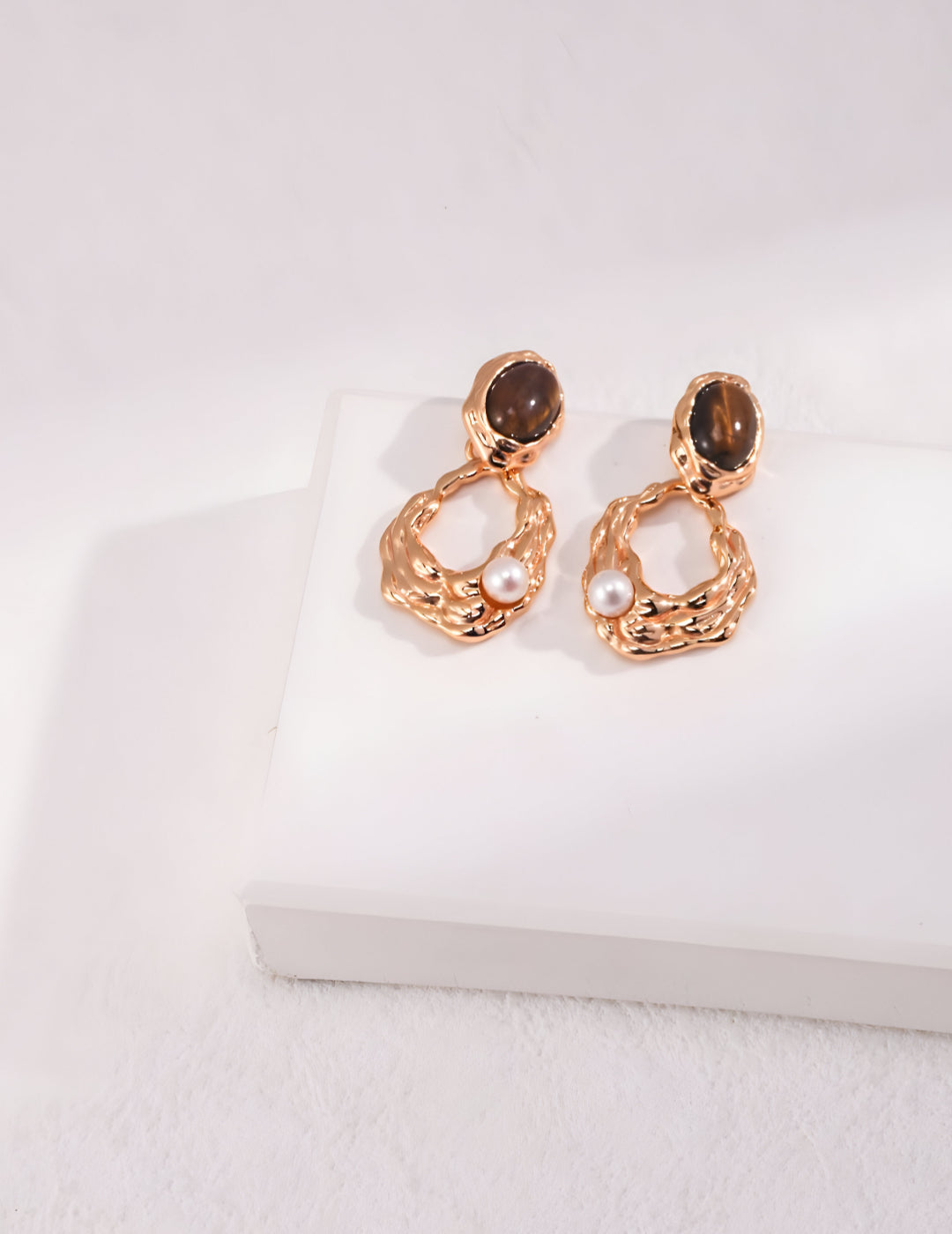 Luxe Earrings - S925 sterling pure silver - 18K Gold Vermeil- Pearl Luminance - adorned with majestic Tiger's Eye gemstones that capture every gaze - Elevate your style with a touch of exotic allure. Embrace beauty and confidence, effortlessly