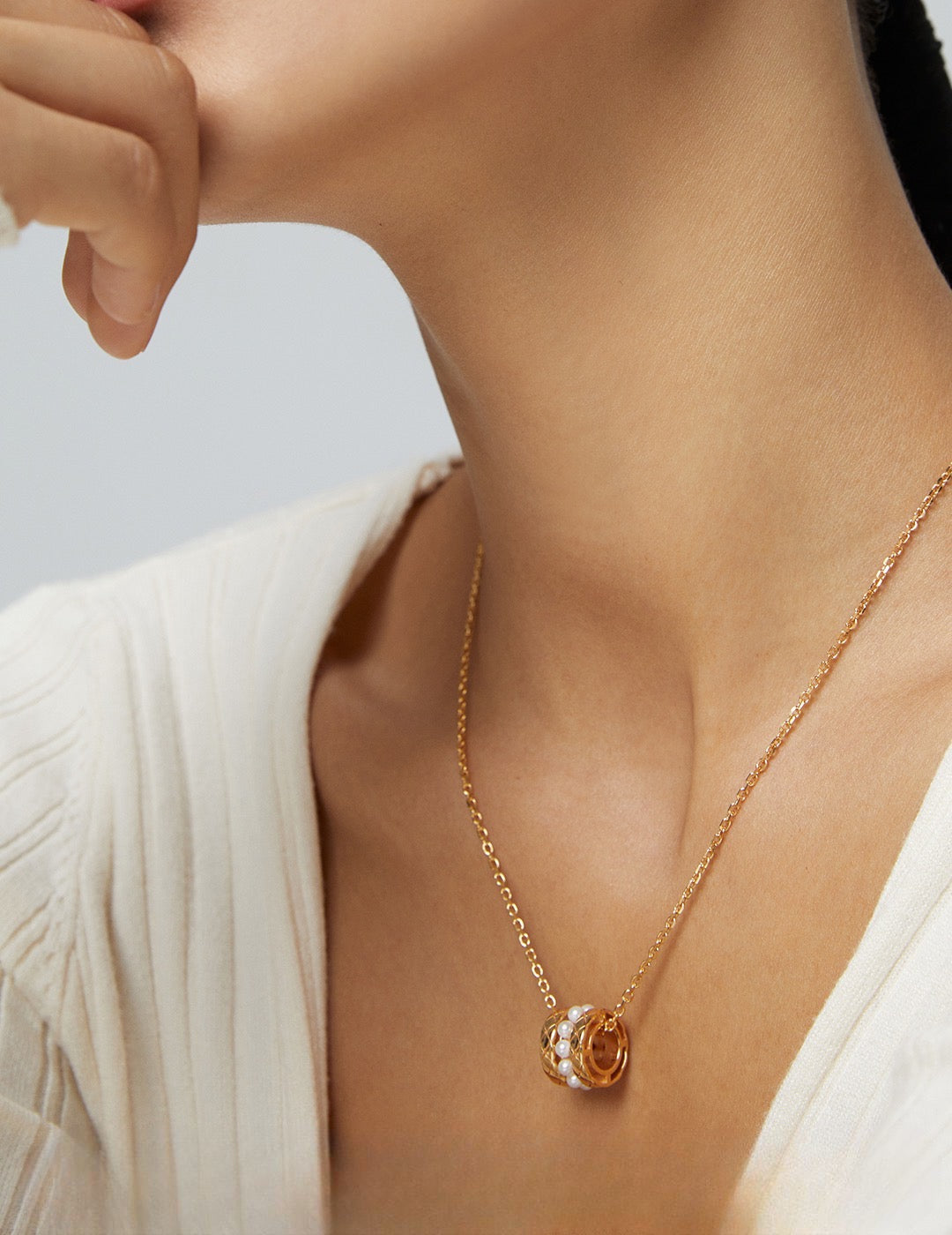 Timeless Grace Necklace Enhanced with Delicate Pearls - S925 Sterling Silver with 18K Gold Vermeil - Pearl Luminance - Pearlescent Wholeness