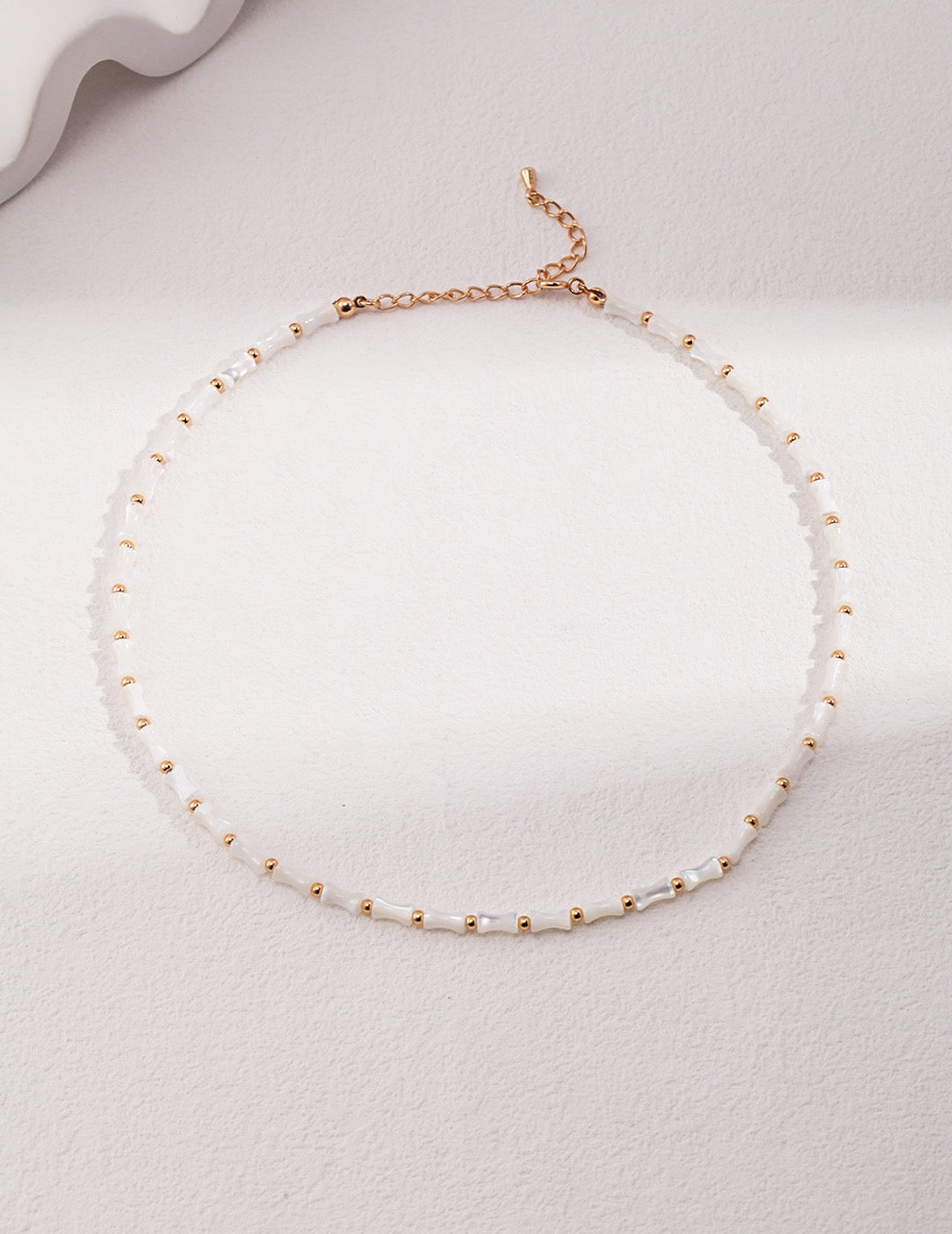 Bamboo Knot Pearl Necklace - S925 Sterling Silver with 18K Gold Vermeil - Pearl Luminance - Graceful Orchid elegance