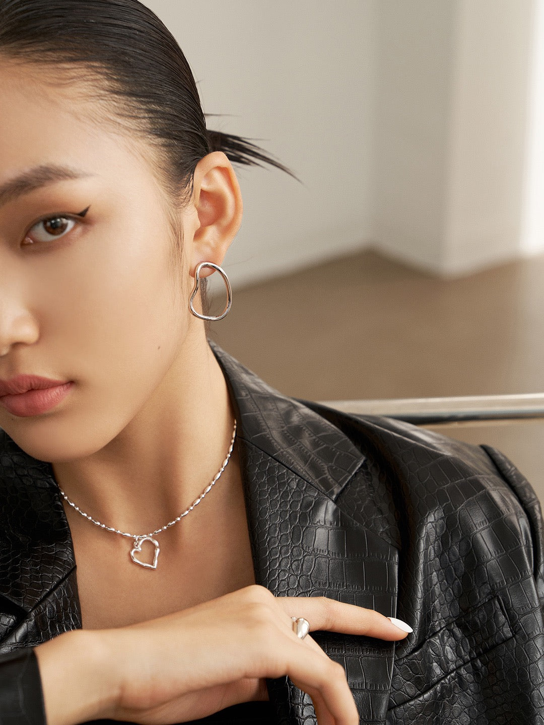 Earrings showcase a striking negative vs positive space design - Elevate your style with Balance in Asymmetry Earrings and embrace the art of unconventional elegance  - S925 Sterling Silver