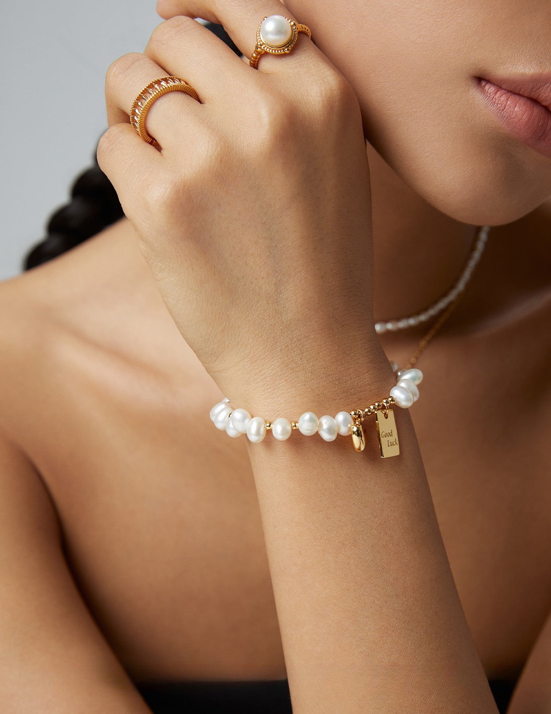 Pearl Bracelet for good fortune - S925 Sterling Silver with18K Gold Vermeil - Pearl Luminance - Embrace luck on your wrist with intricately designed charms that make everyday magical