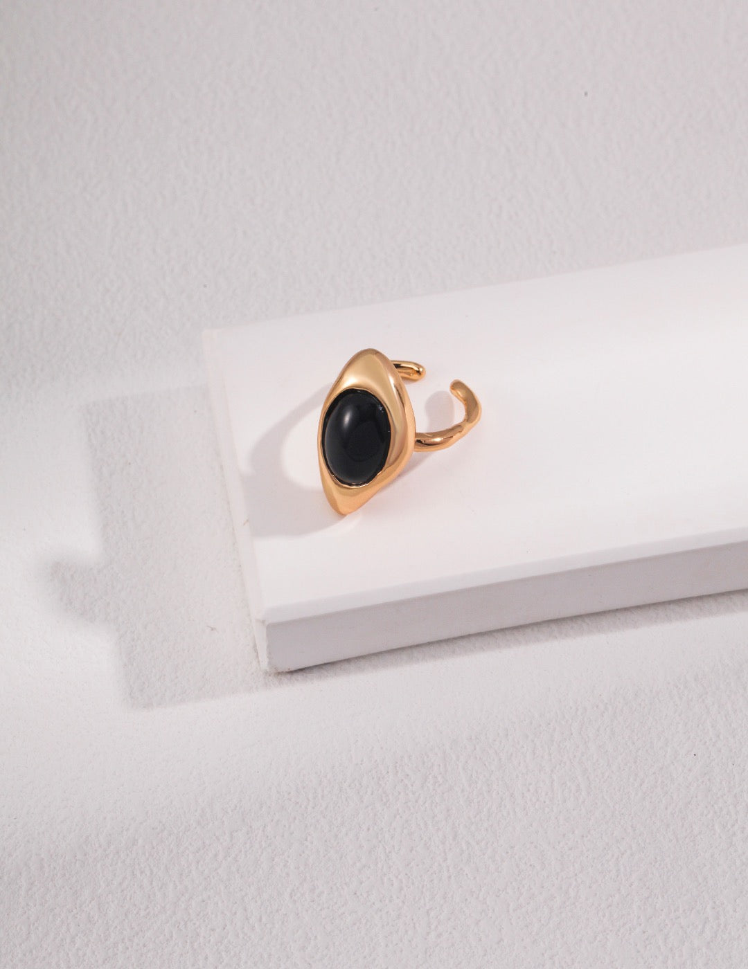 Black Agate Gemstone and Gold Ring - S925 Sterling Silver with 18K Gold Vermeil - a symbol of resilience and inner strength