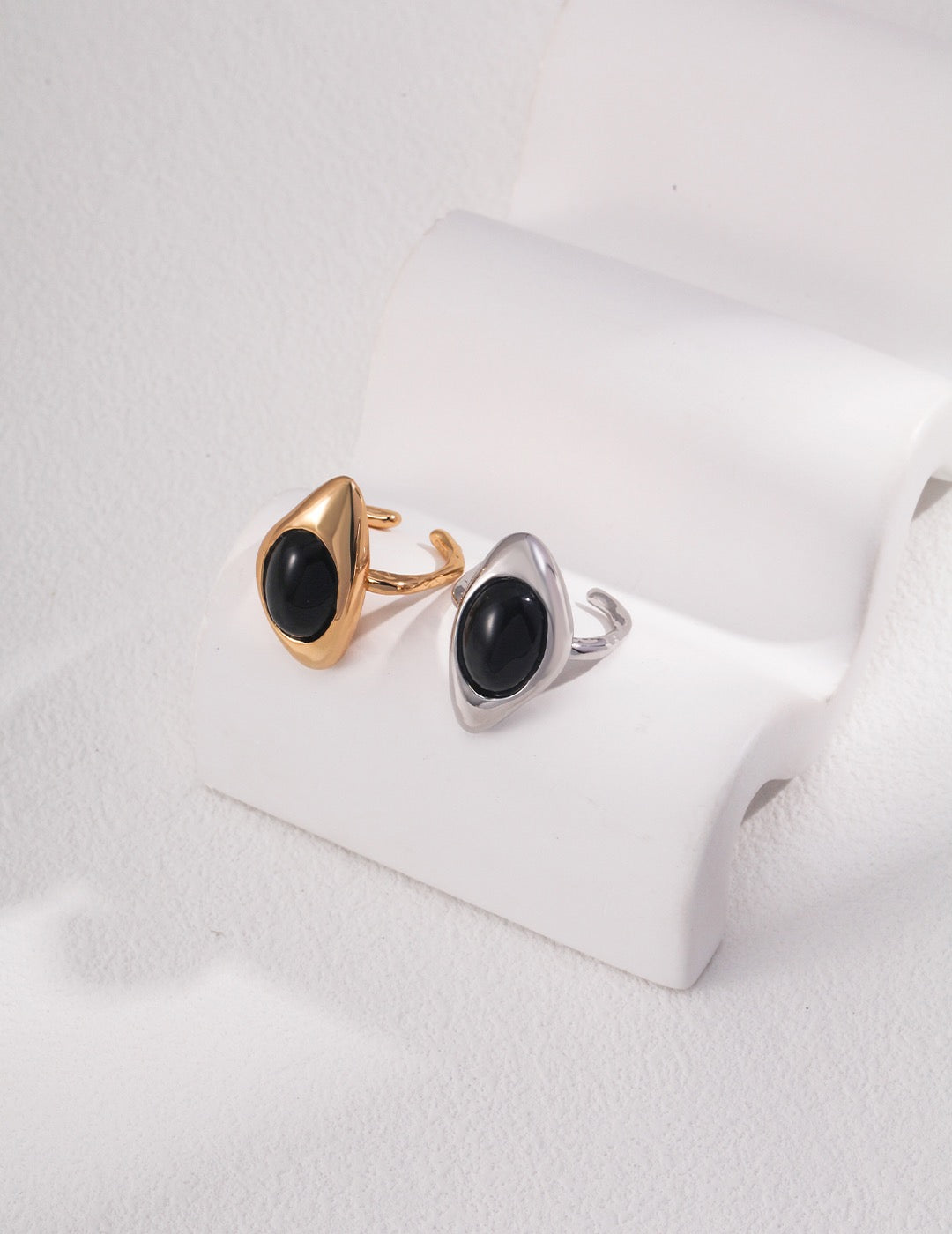 Black Agate Gemstone and Gold Ring - S925 Sterling Silver with 18K Gold Vermeil - a symbol of resilience and inner strength