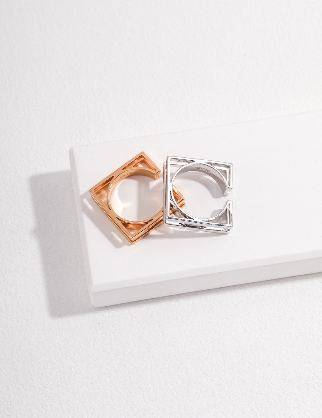 Symmetric Harmony Squared Elegance: Circle of Gold and Silver Adjustable Rings -  the perfect blend of classic and contemporary designs