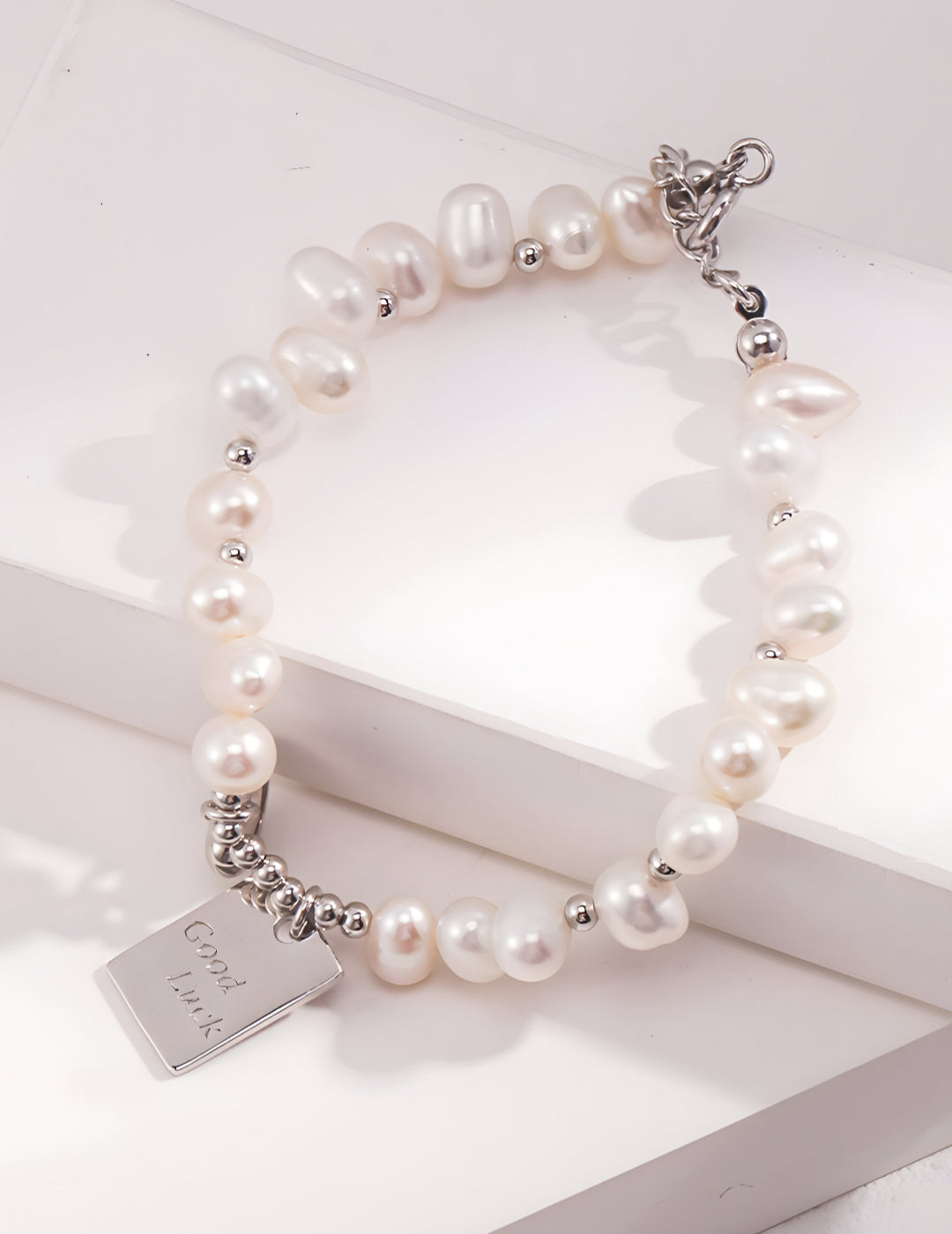Pearl Bracelet for good fortune - S925 Sterling Silver with18K Gold Vermeil - Pearl Luminance - Embrace luck on your wrist with intricately designed charms that make everyday magical
