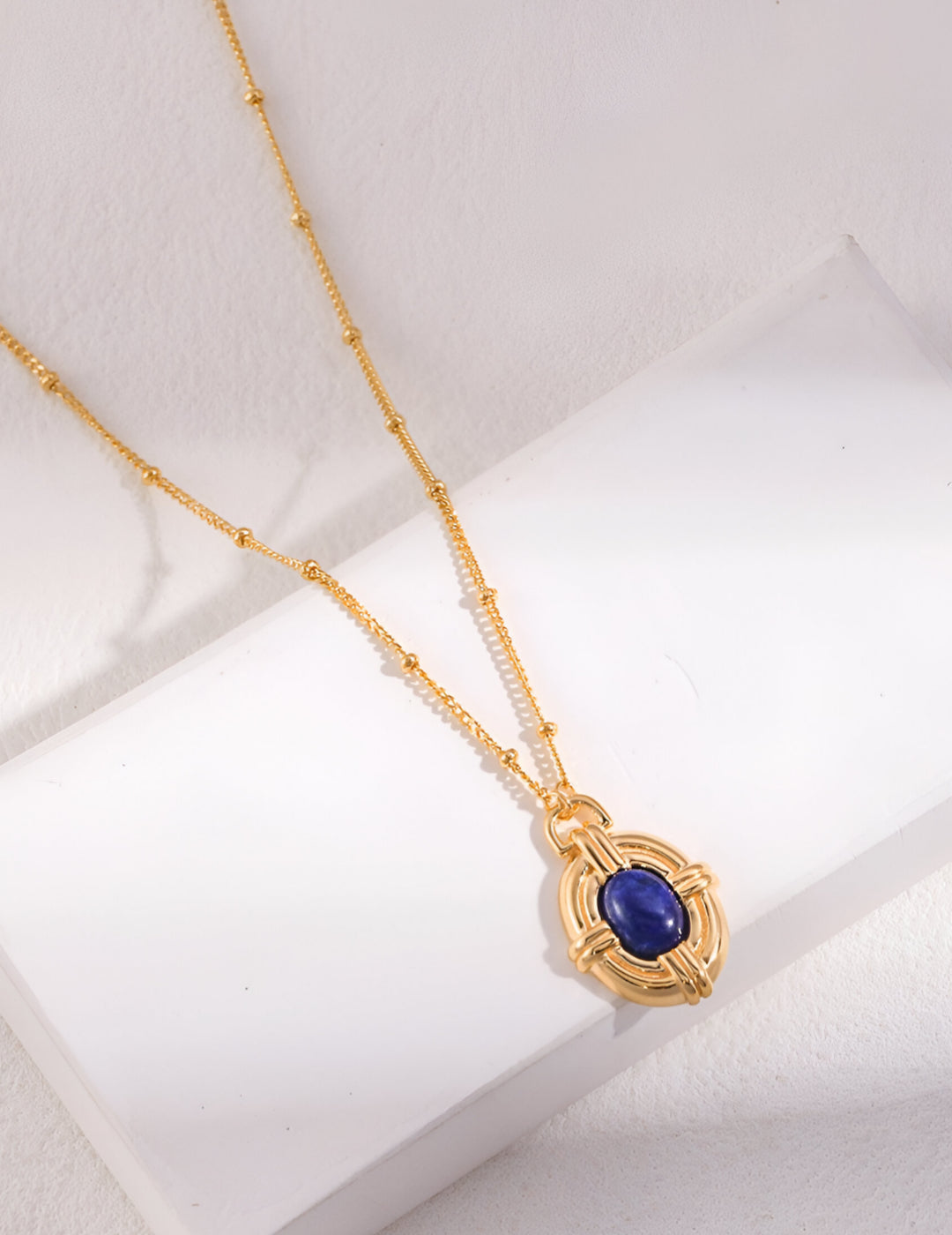 Lustrous Blue Lapis Lazuli Necklace - S925 Sterling Silver with 18K Gold Vermeil - Natural Blue Lapis Lazuli
