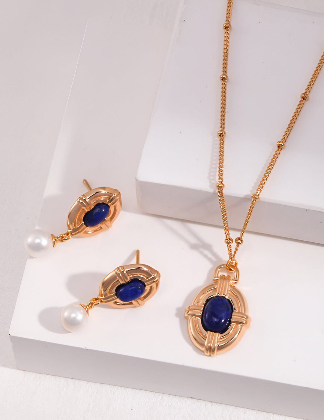 Lustrous Blue Lapis Lazuli Necklace - S925 Sterling Silver with 18K Gold Vermeil - Natural Blue Lapis Lazuli