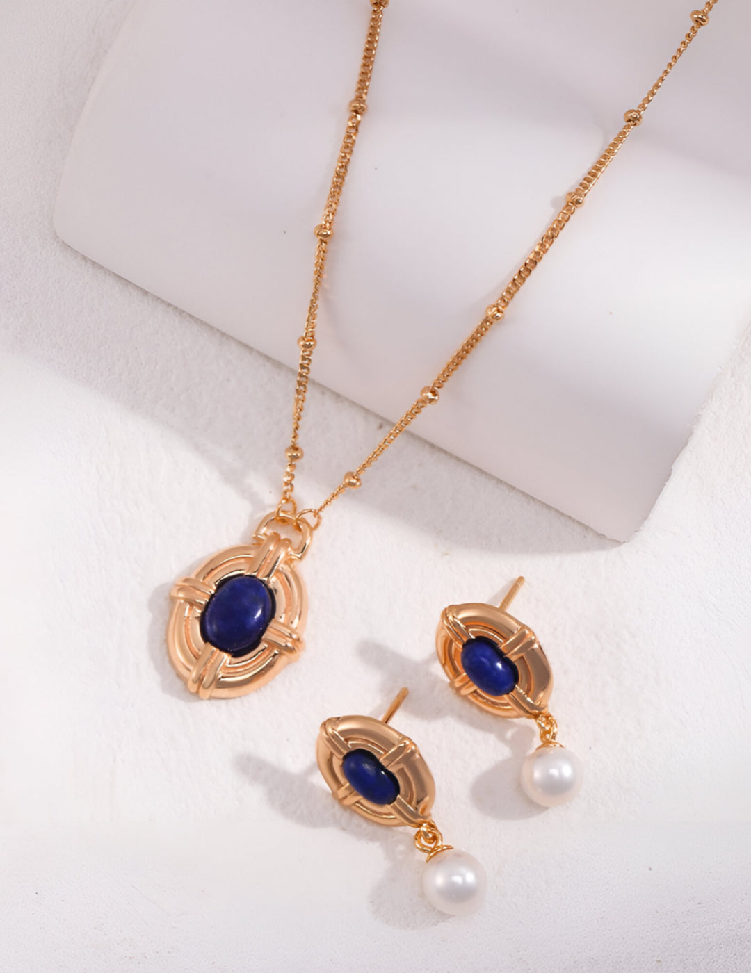 Lustrous Blue Lapis Lazuli Necklace - S925 Sterling Silver with 18K Gold Vermeil - Natural Blue Lapis Lazuli