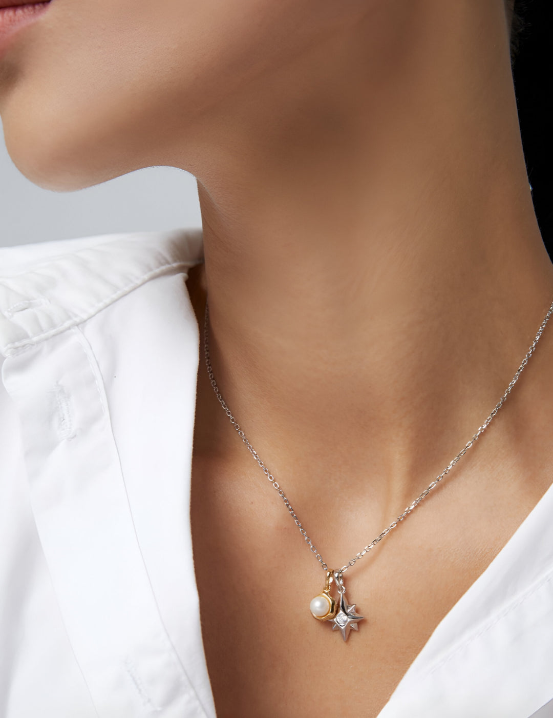 Moon and Star Exquisite Necklace - S925 Sterling Silver with 18K Gold Vermeil  and Zircon- Pearl Luminance - Celestial allure  - a celestial masterpiece that will captivate your heart