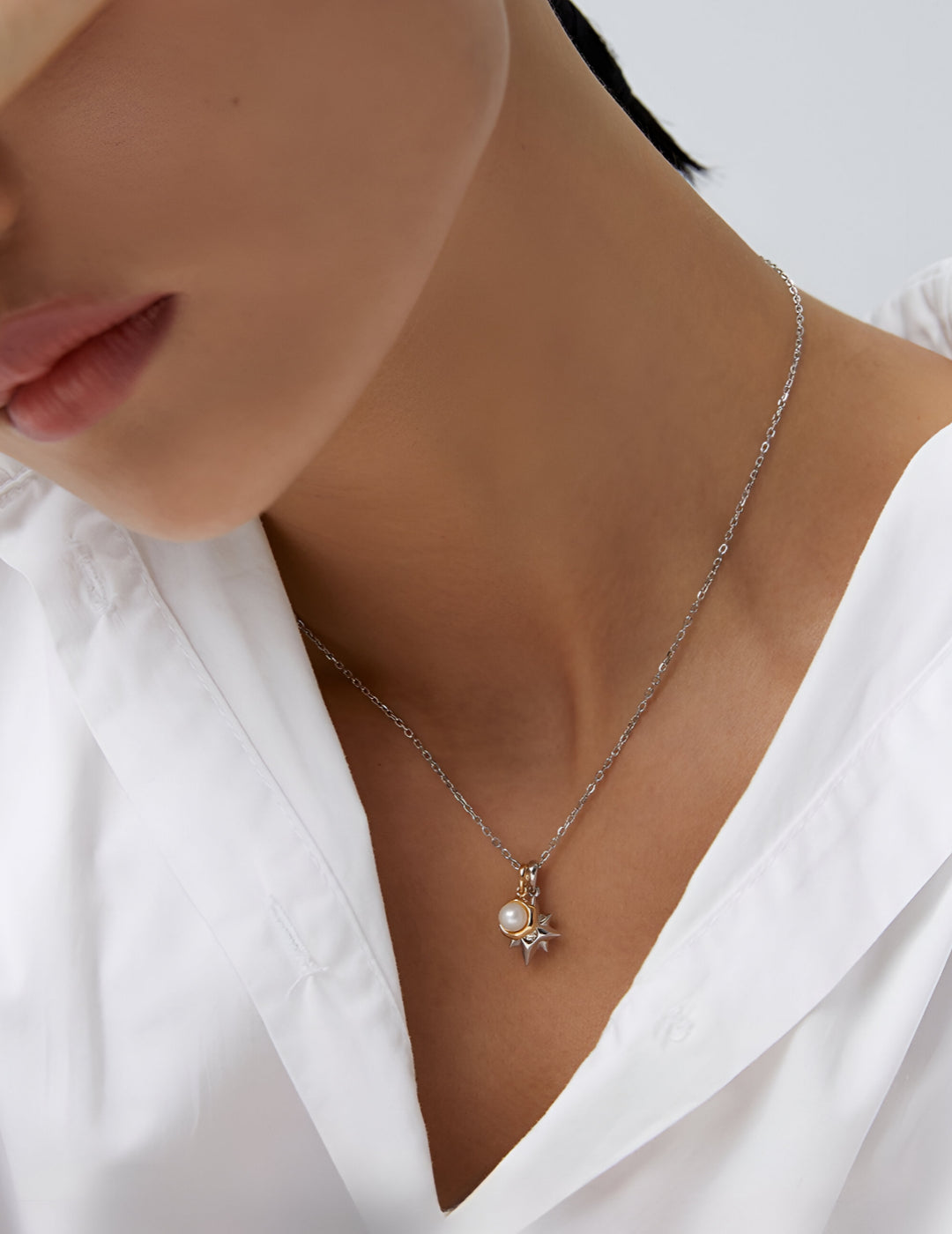 Moon and Star Exquisite Necklace - S925 Sterling Silver with 18K Gold Vermeil  and Zircon- Pearl Luminance - Celestial allure  - a celestial masterpiece that will captivate your heart