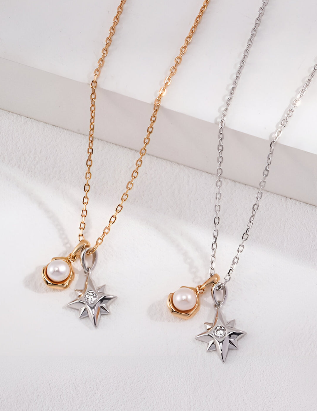 Moon and Star Exquisite Necklace - S925 Sterling Silver with 18K Gold Vermeil and Zircon- Pearl Luminance - Celestial allure - a celestial masterpiece that will captivate your heart