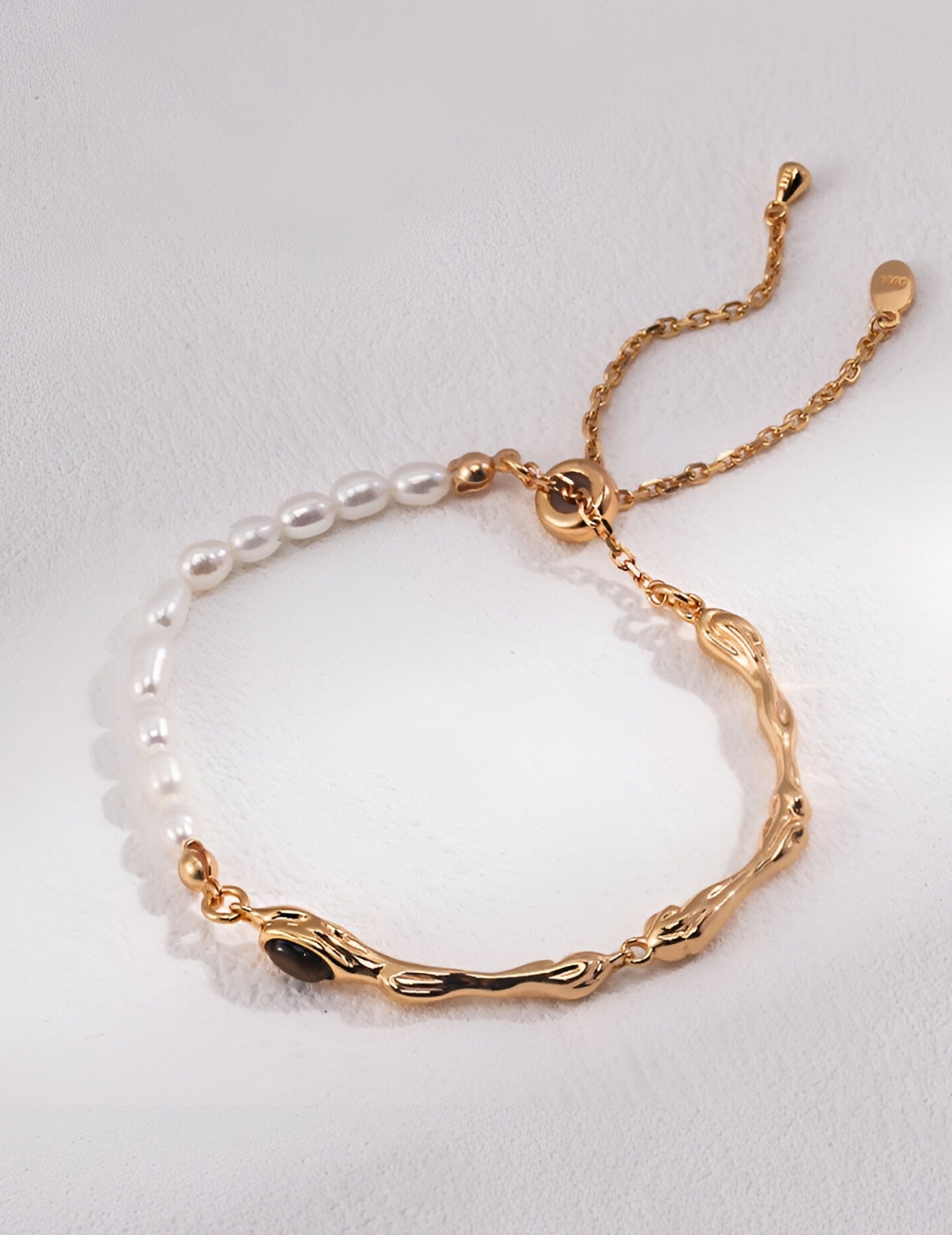  Luxe Bracelet  - S925 sterling pure silver -18K Gold Vermeil  -   Pearl Luminance - adorned with majestic Tiger's Eye gemstones that capture every gaze - Elevate your style with a touch of exotic allure. Embrace beauty and confidence, effortlessly