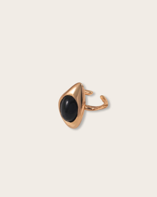 Black Agate Gemstone and Gold Ring -  S925 Sterling Silver with 18K Gold Vermeil  - a symbol of resilience and inner strength