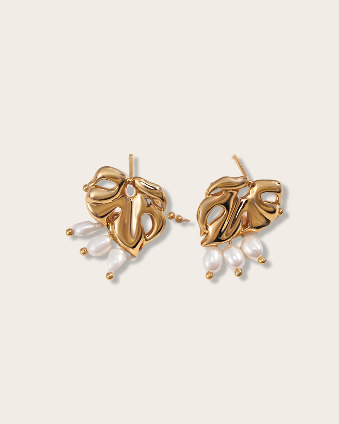 Philodendron Inspired Earrings for Nature Enthusiasts  - S925 Sterling Silver with 18K Gold Vermeil- Pearl Luminance - a subtle shimmer - making these earrings truly captivating