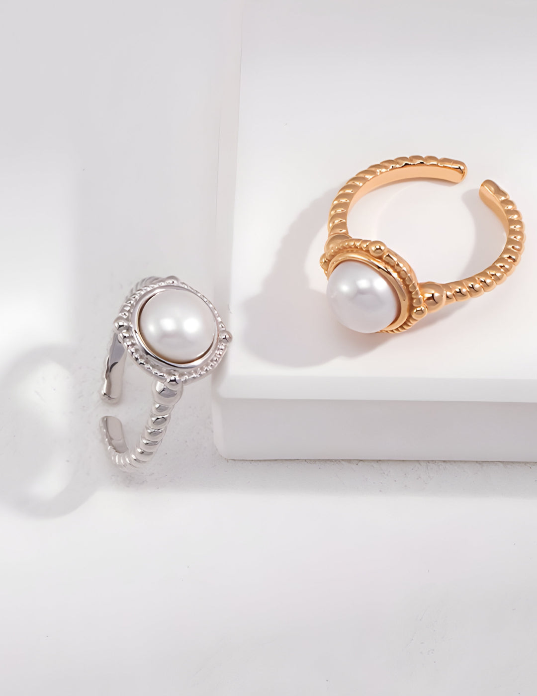 Timeless Elegance Pearl Ring - S925 Sterling Silver with 18K Gold Vermeil  - exudes vintage charm and classic design