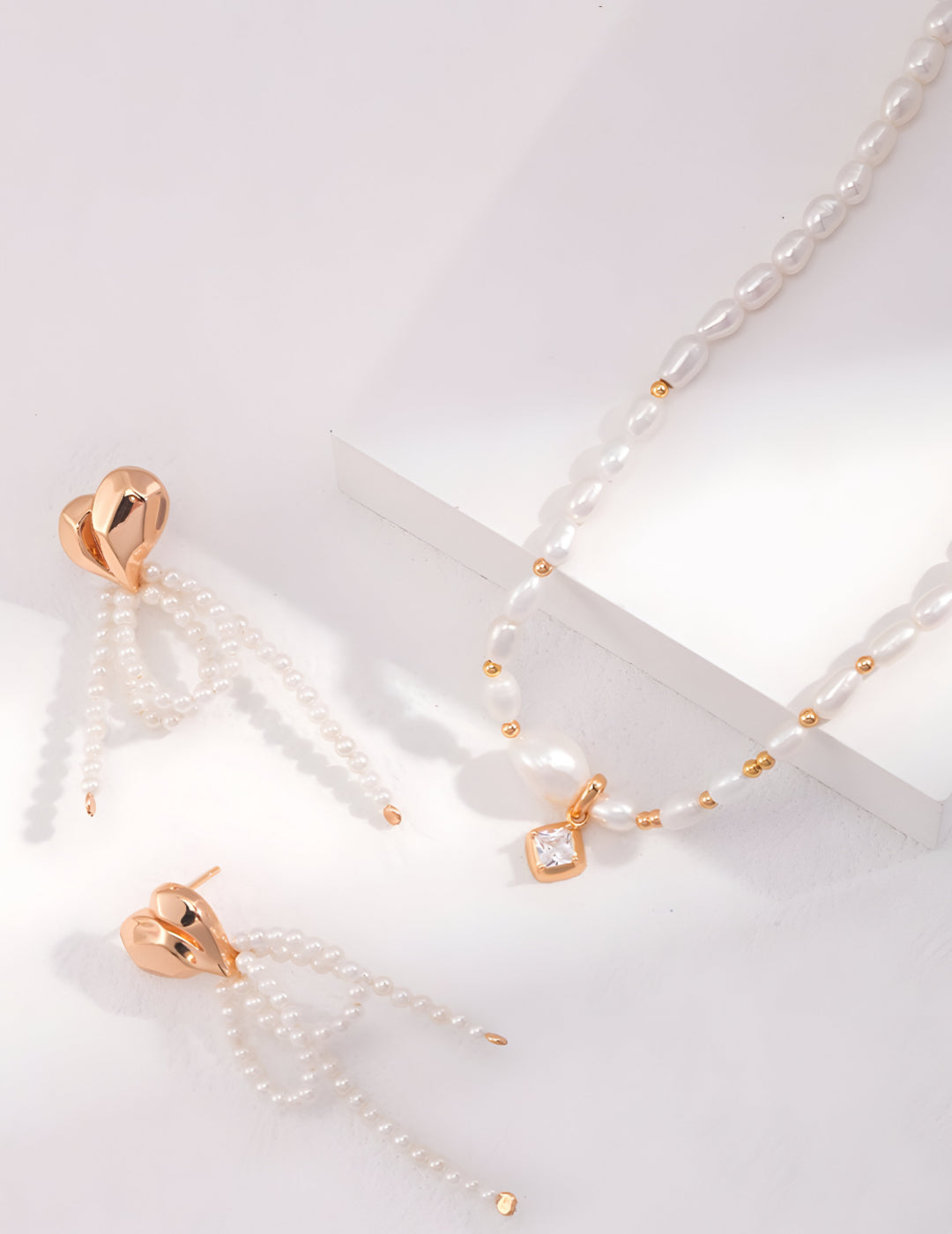 Allure of Pearl Luminance Necklace with the sparkle of Zircons - beautifully combined to create a captivating piece -  S925 Sterling Silver with 18K Gold-plated necklace - radiant and lively accessory.