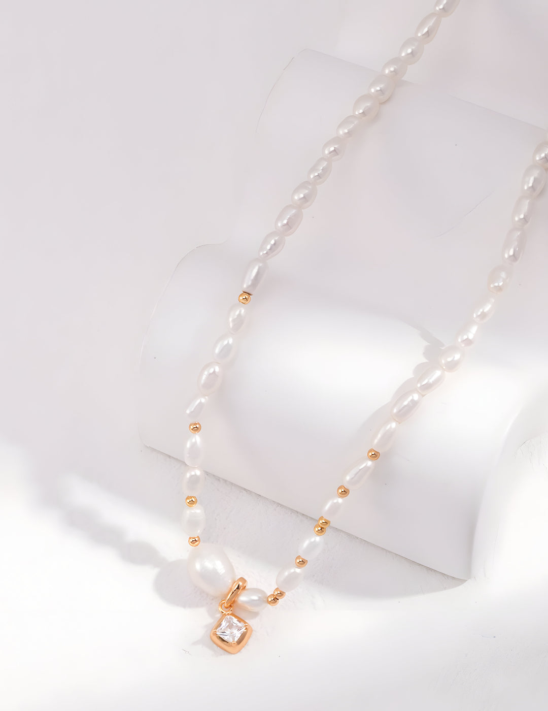 Allure of Pearl Luminance Necklace with the sparkle of Zircons - beautifully combined to create a captivating piece -  S925 Sterling Silver with 18K Gold-plated necklace - radiant and lively accessory.