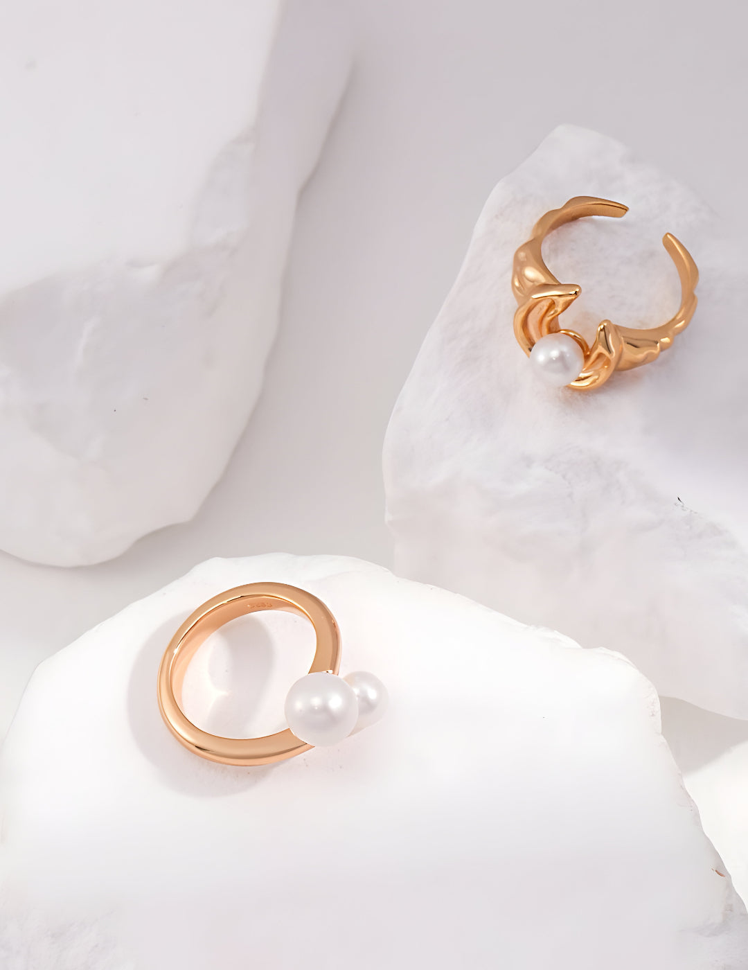 Flowing Stream Pearl Ring - Pearl Luminance Gold Ring - S925 Sterling Silver with 18K Gold Vermeil  Ring - Design captures the subtle and organic flow of a stream