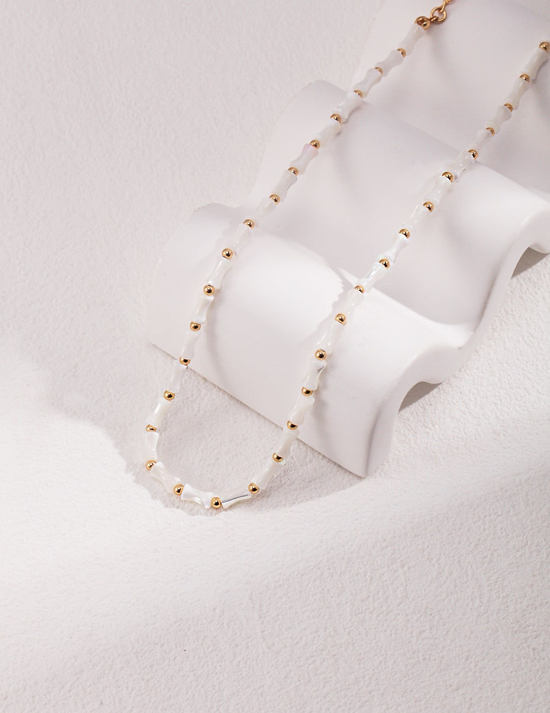 Bamboo Knot Pearl Necklace - S925 Sterling Silver with 18K Gold Vermeil - Pearl Luminance - Graceful Orchid elegance