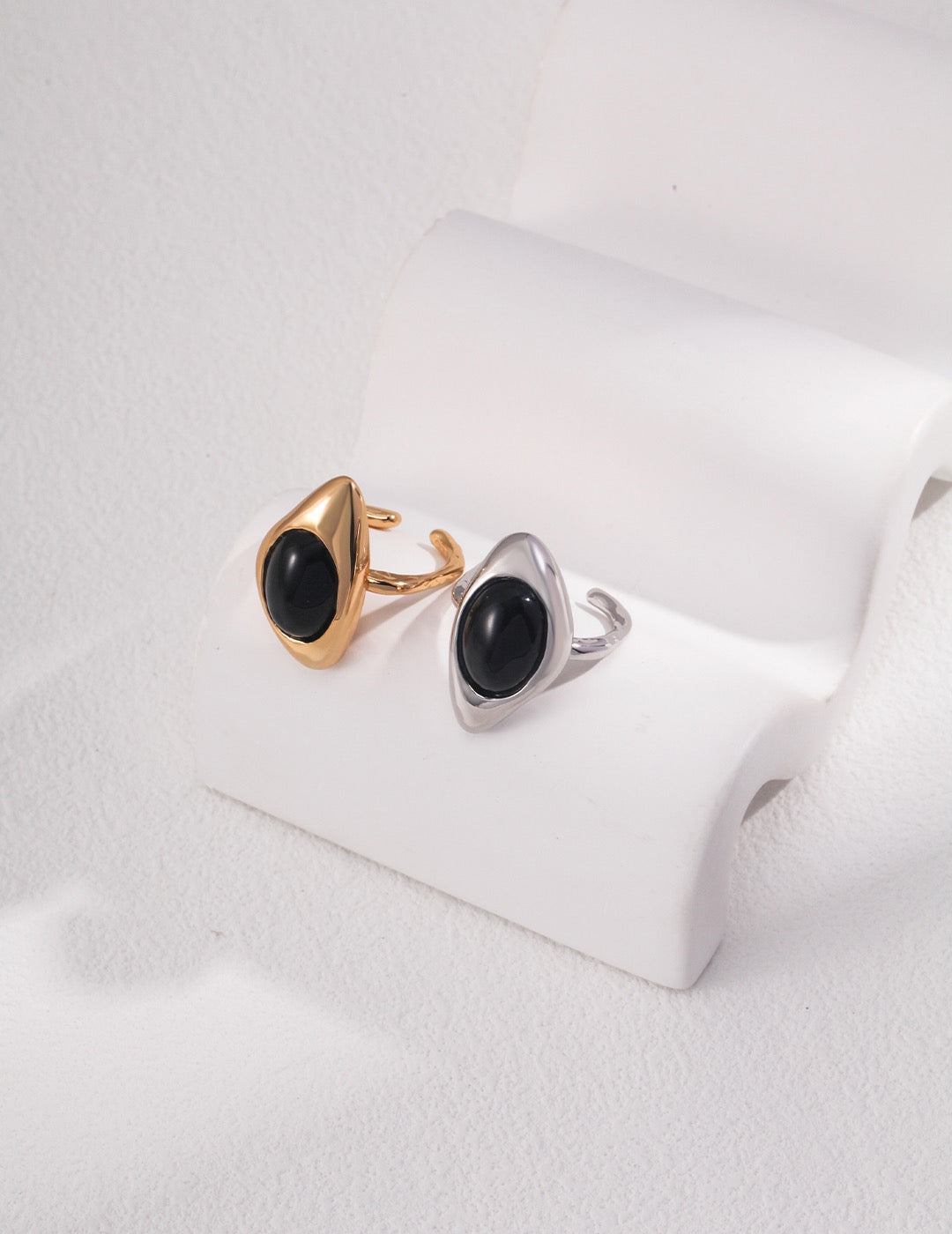 Black Agate Gemstone and Gold Ring -  S925 Sterling Silver with 18K Gold Vermeil  - a symbol of resilience and inner strength