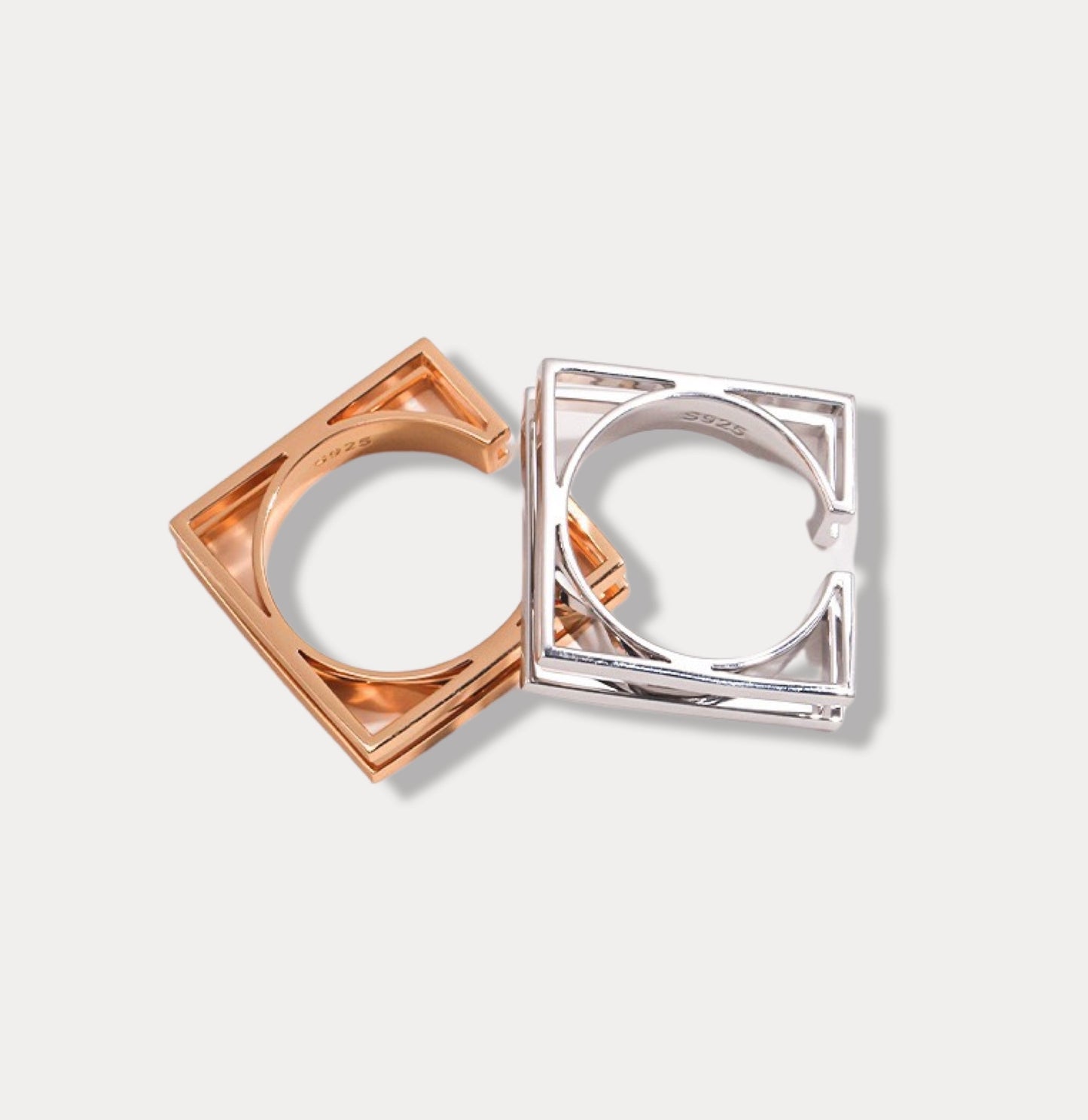 Symmetric Harmony Squared Elegance: Circle of Gold and Silver Adjustable Rings -  the perfect blend of classic and contemporary designs