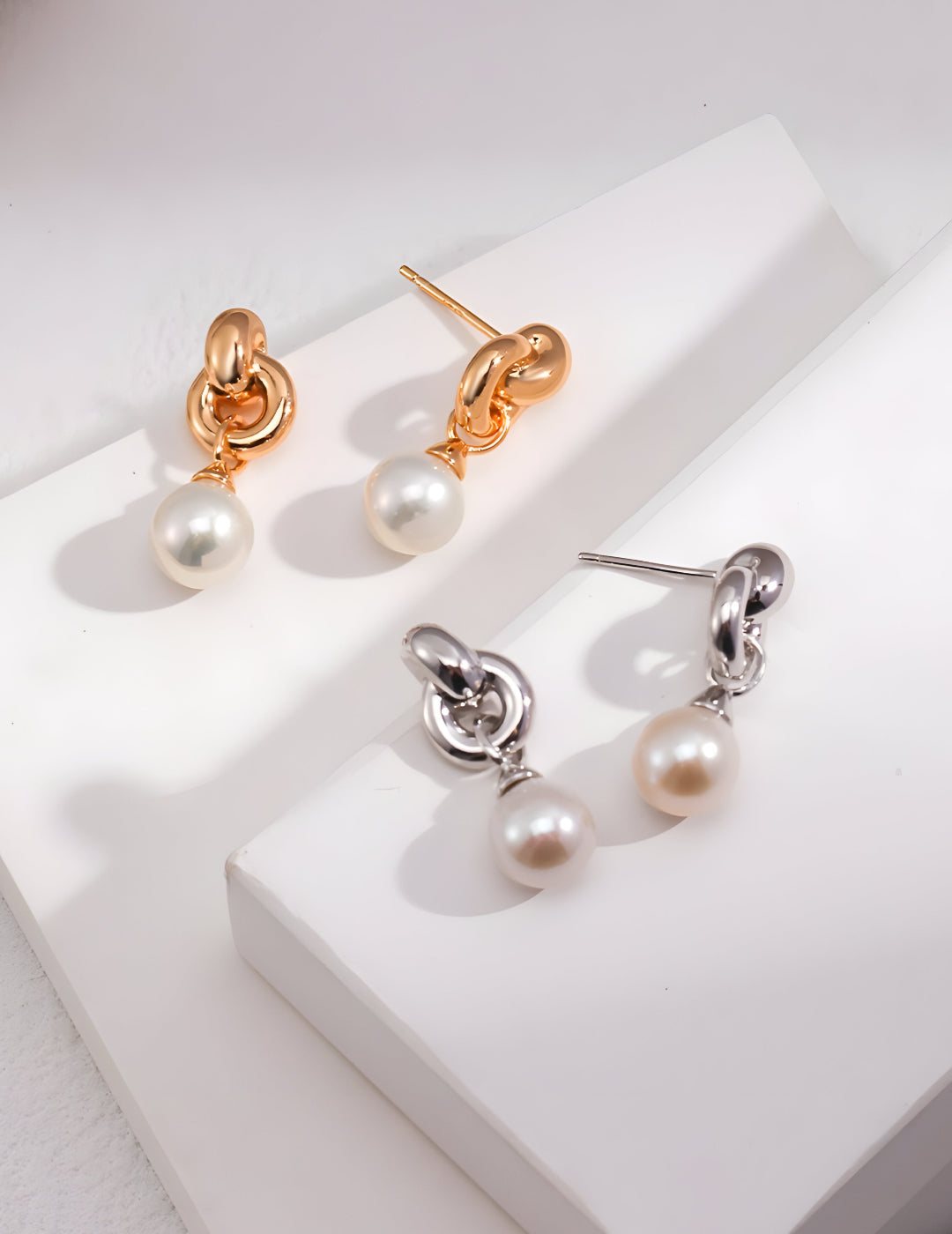  Intertwined Elegance Pearl Earrings - S925 Sterling Silver with 18K Gold Vermeil- Pearl Luminance - Experience the benefits of these exquisite earrings - elegance, durability, and a radiant glow - Let your inner beauty shine through