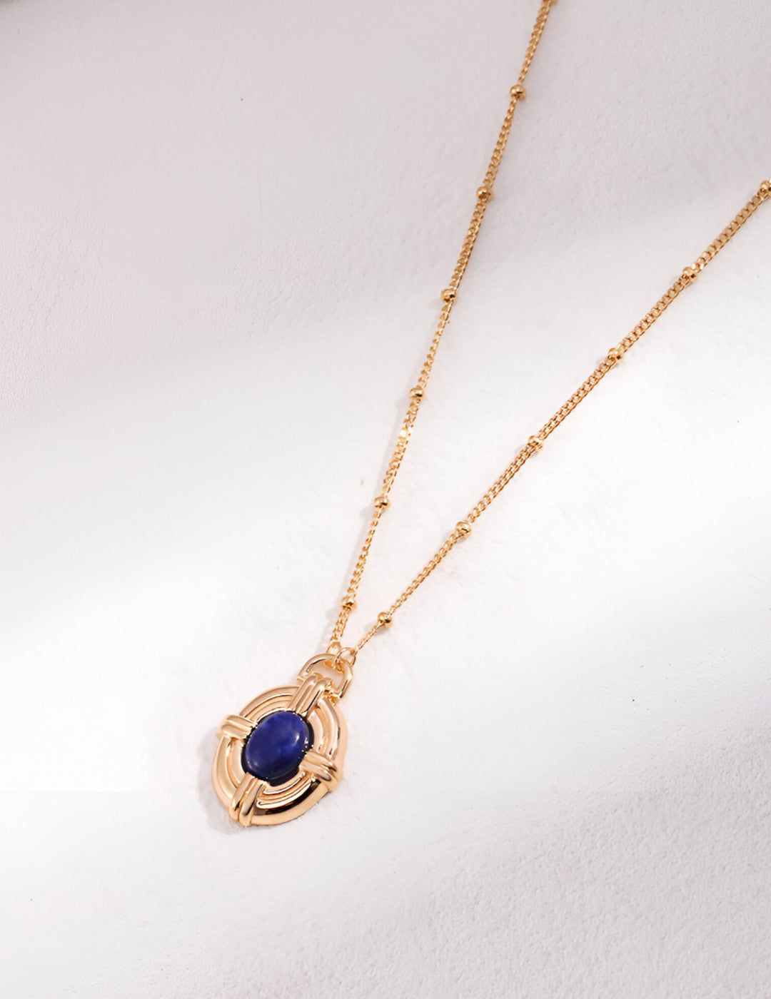 Lustrous Blue Lapis Lazuli Necklace - S925 Sterling Silver with 18K Gold Vermeil - Natural Blue Lapis Lazuli 